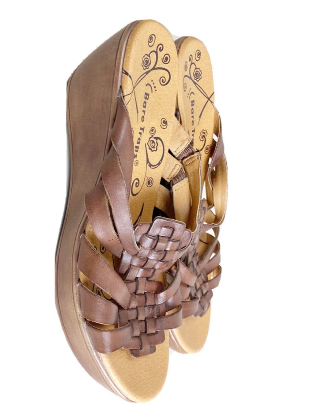Bare Traps 8.5 Dillian Brown Woven Leather Platform Wedge Heel Sandals Shoes EUC